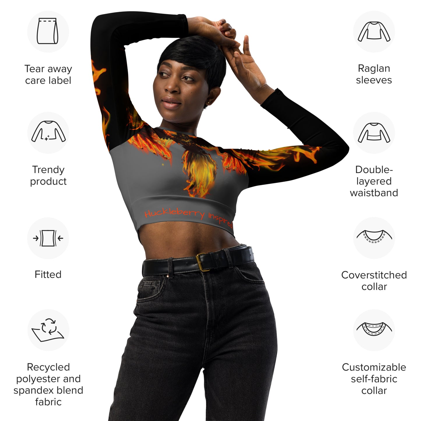 Dark Phoenix Flaming long-sleeve crop top