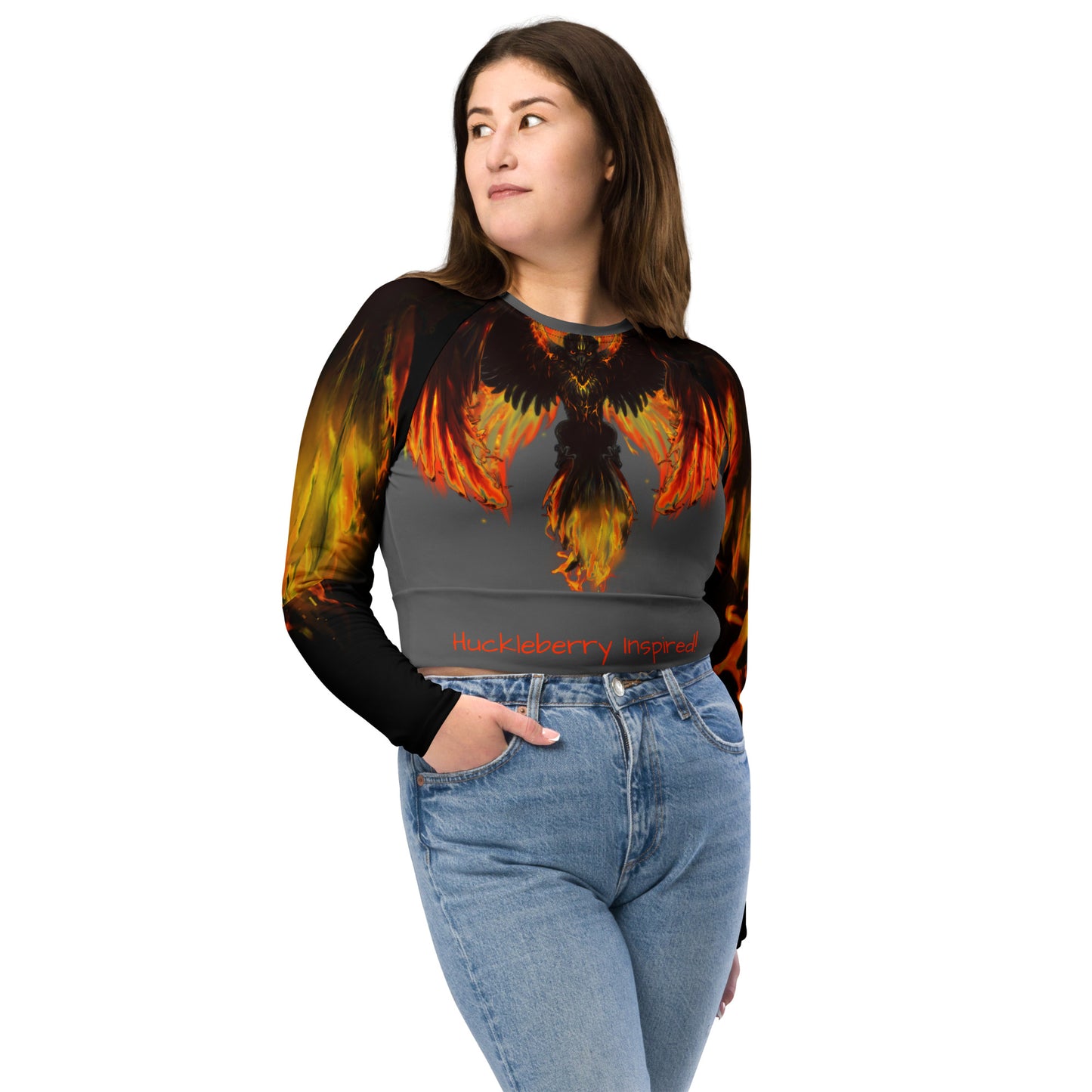 Dark Phoenix Flaming long-sleeve crop top