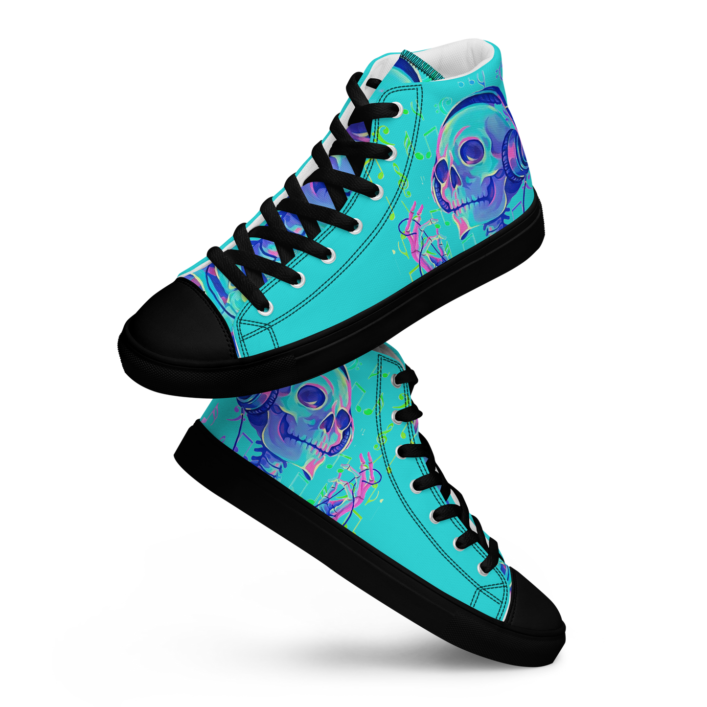 Musical Skeleton Teal Women’s high top canvas shoes