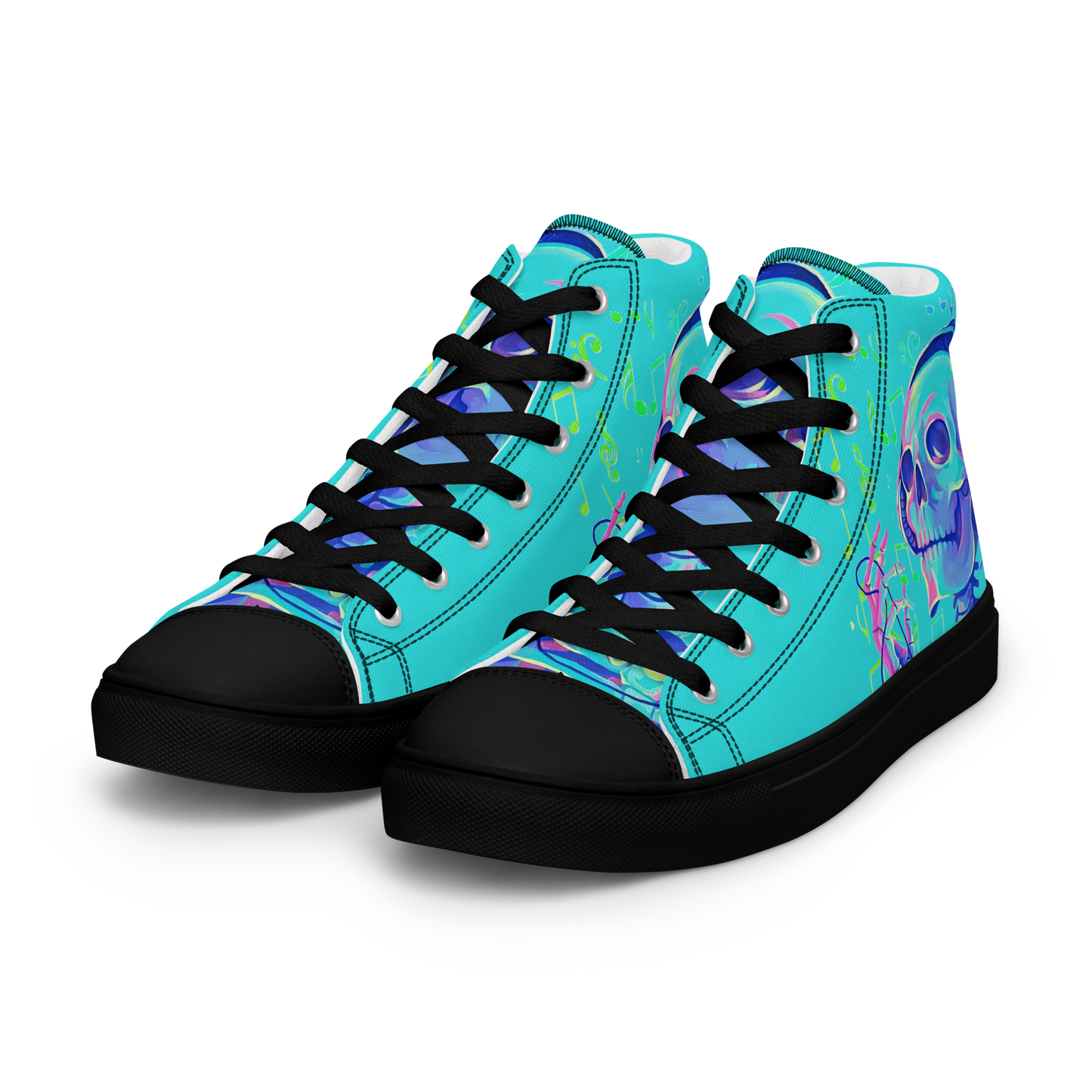 Musical Skeleton Teal Women’s high top canvas shoes