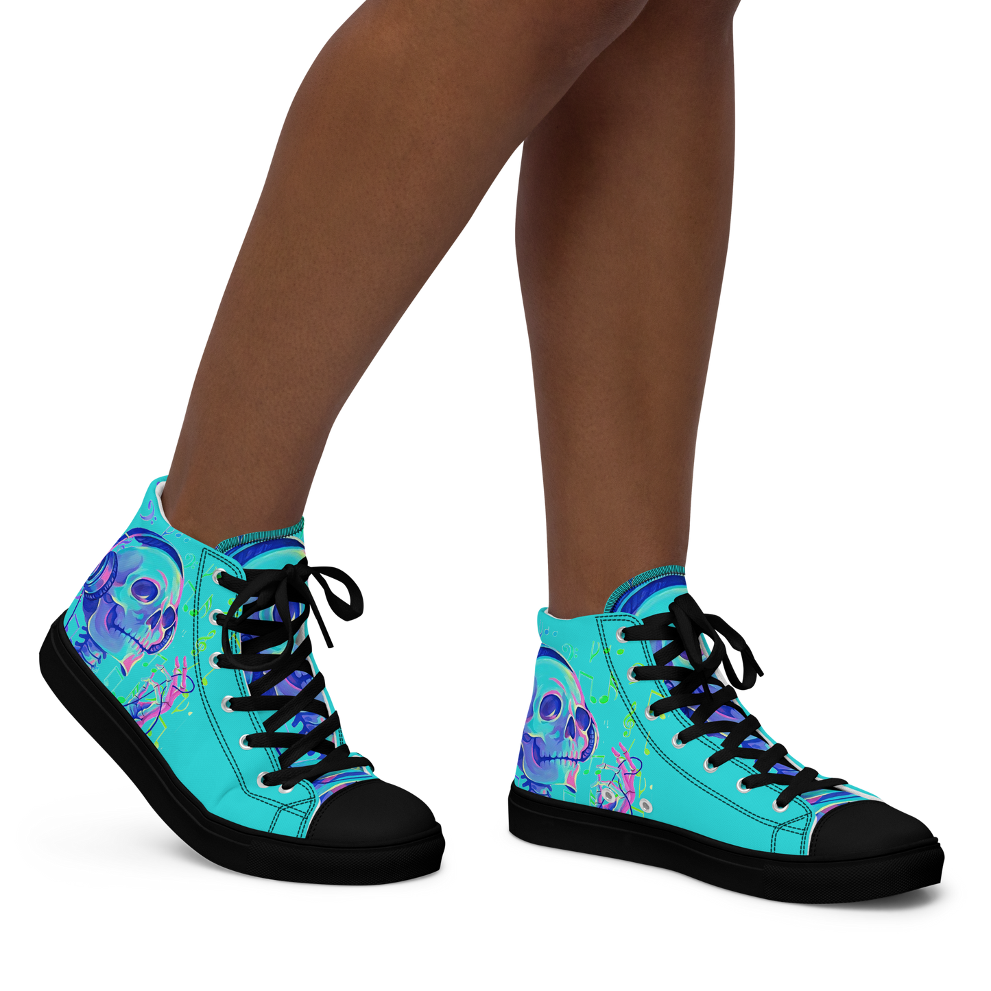 Musical Skeleton Teal Women’s high top canvas shoes