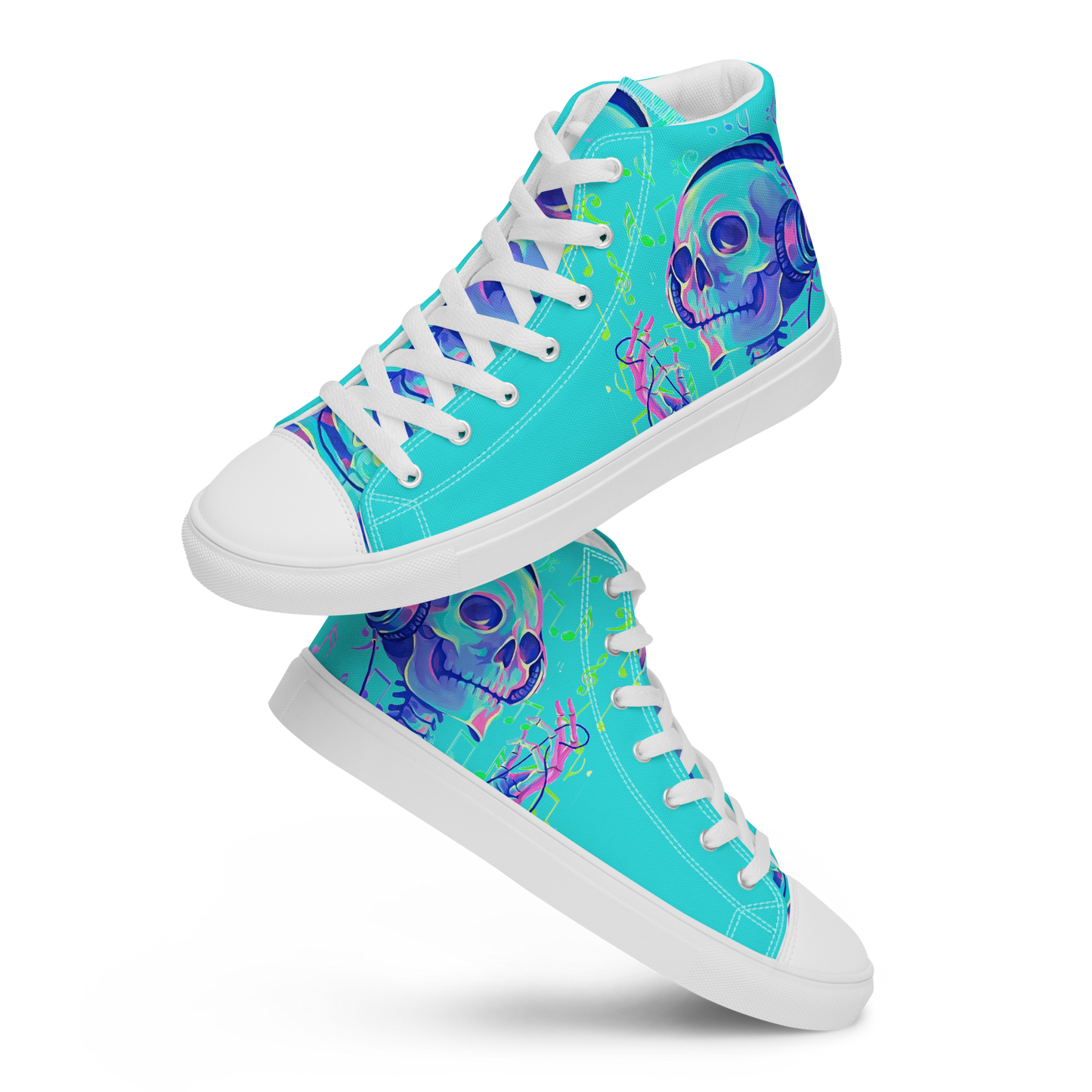 Musical Skeleton Teal Women’s high top canvas shoes